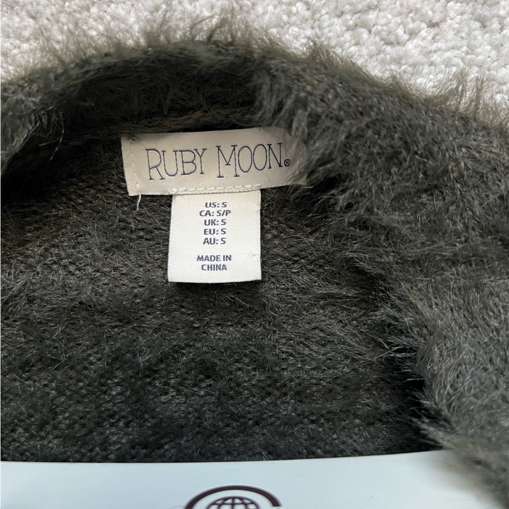 Ruby moon grayish greenish long fuzzy cardigan